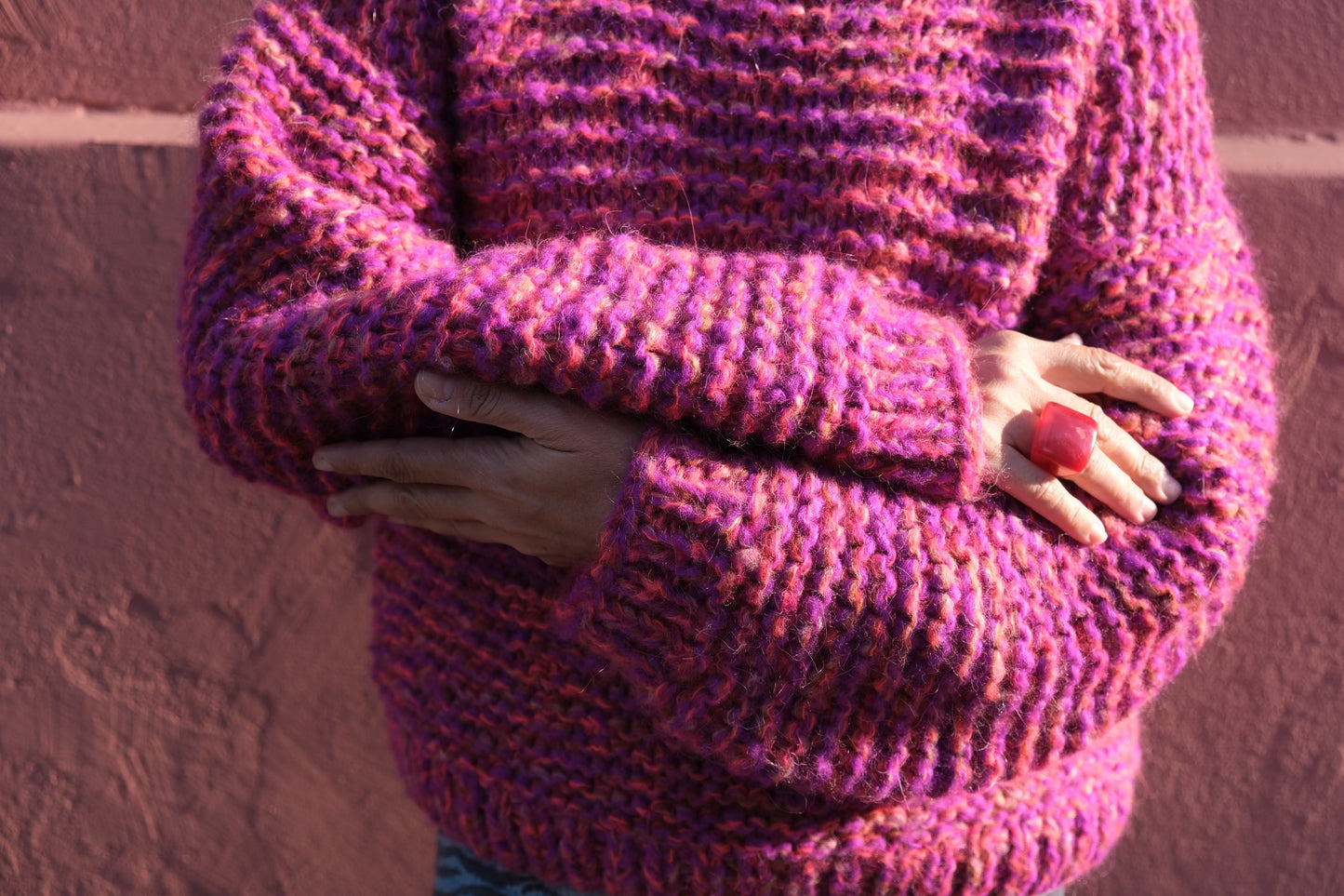 NINI DUO two-tone purl knit sweater