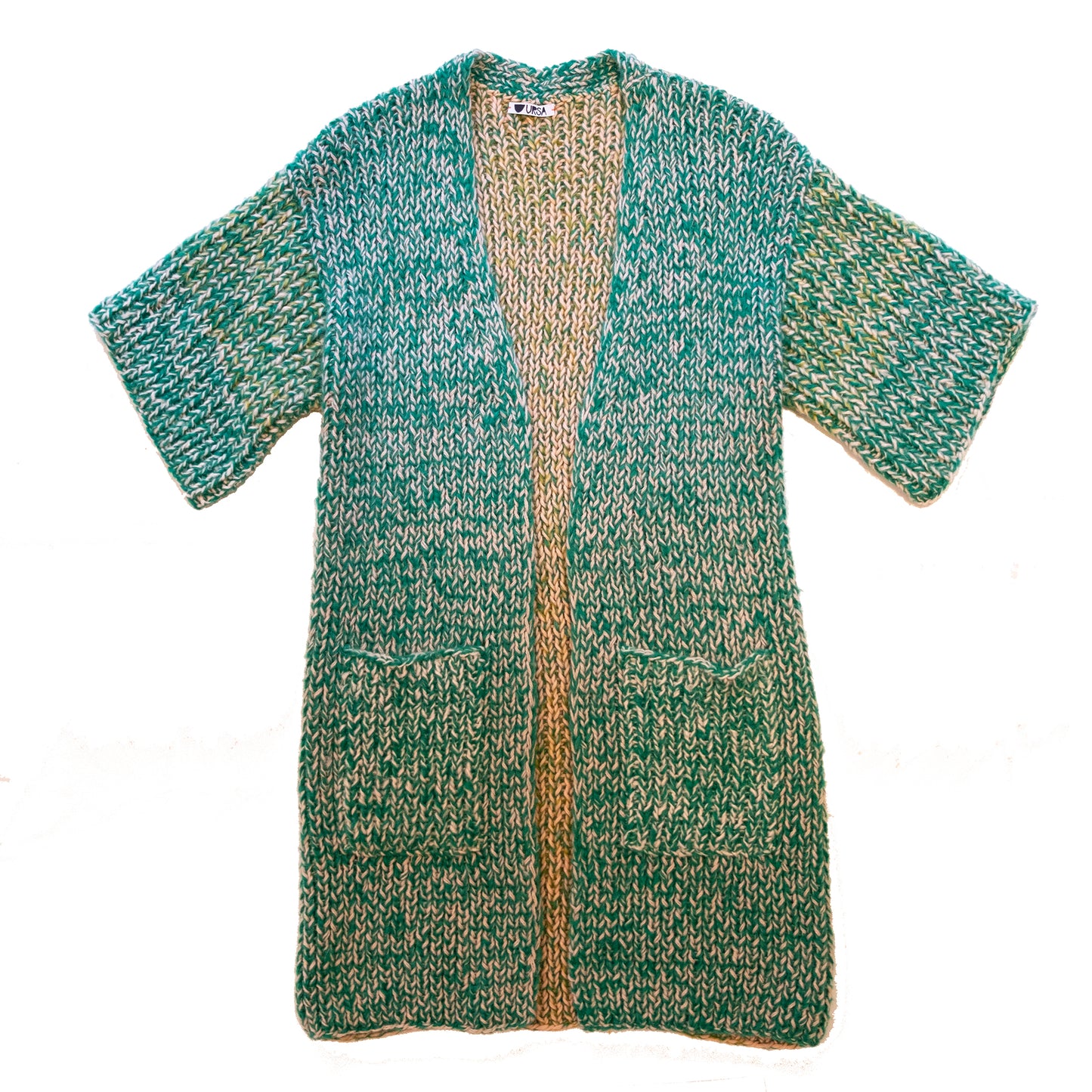 KIMONO knit duster cardigan - emerald green + peach