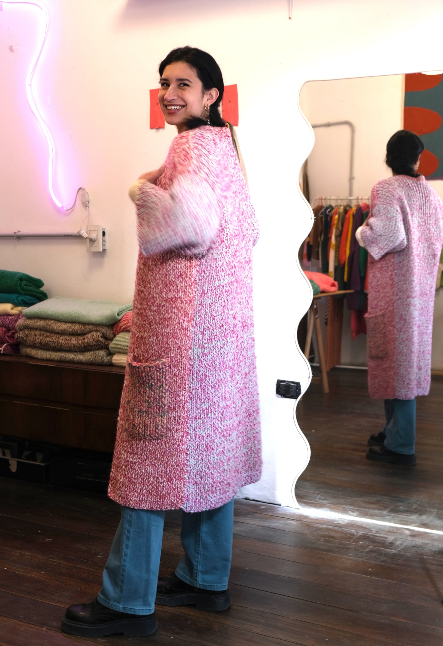 KIMONO knit duster cardigan - blush + coral