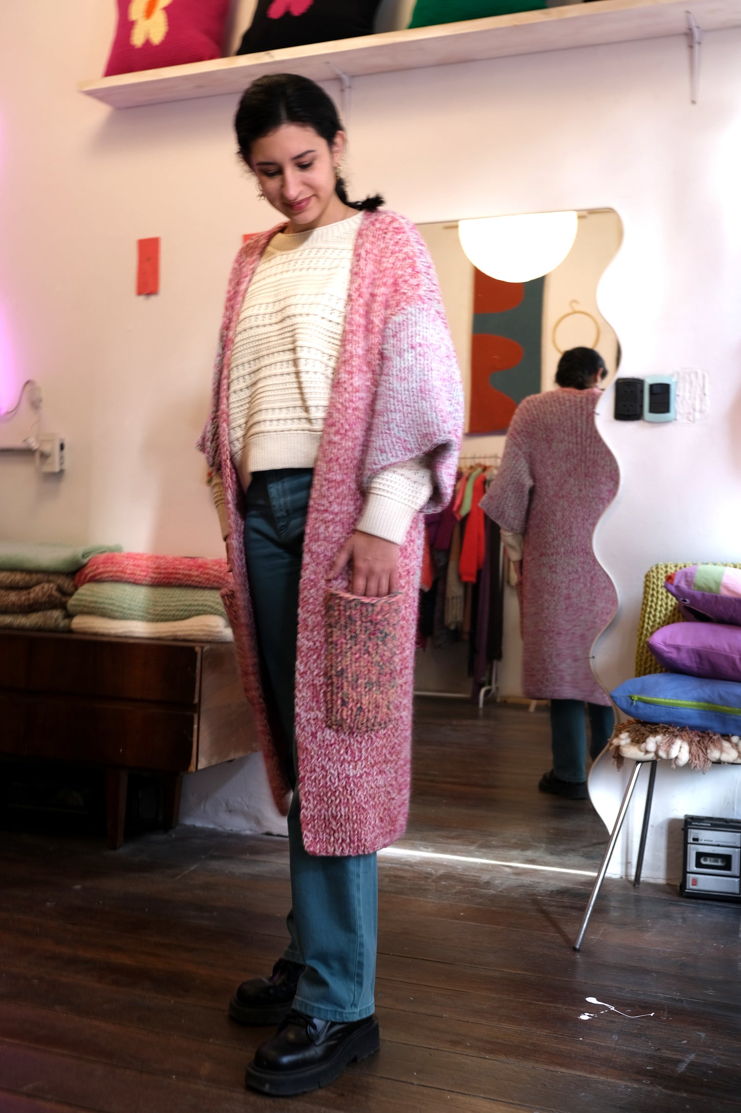 KIMONO knit duster cardigan - blush + coral