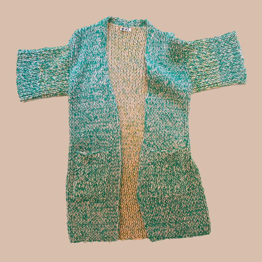 KIMONO knit duster cardigan - emerald green + peach