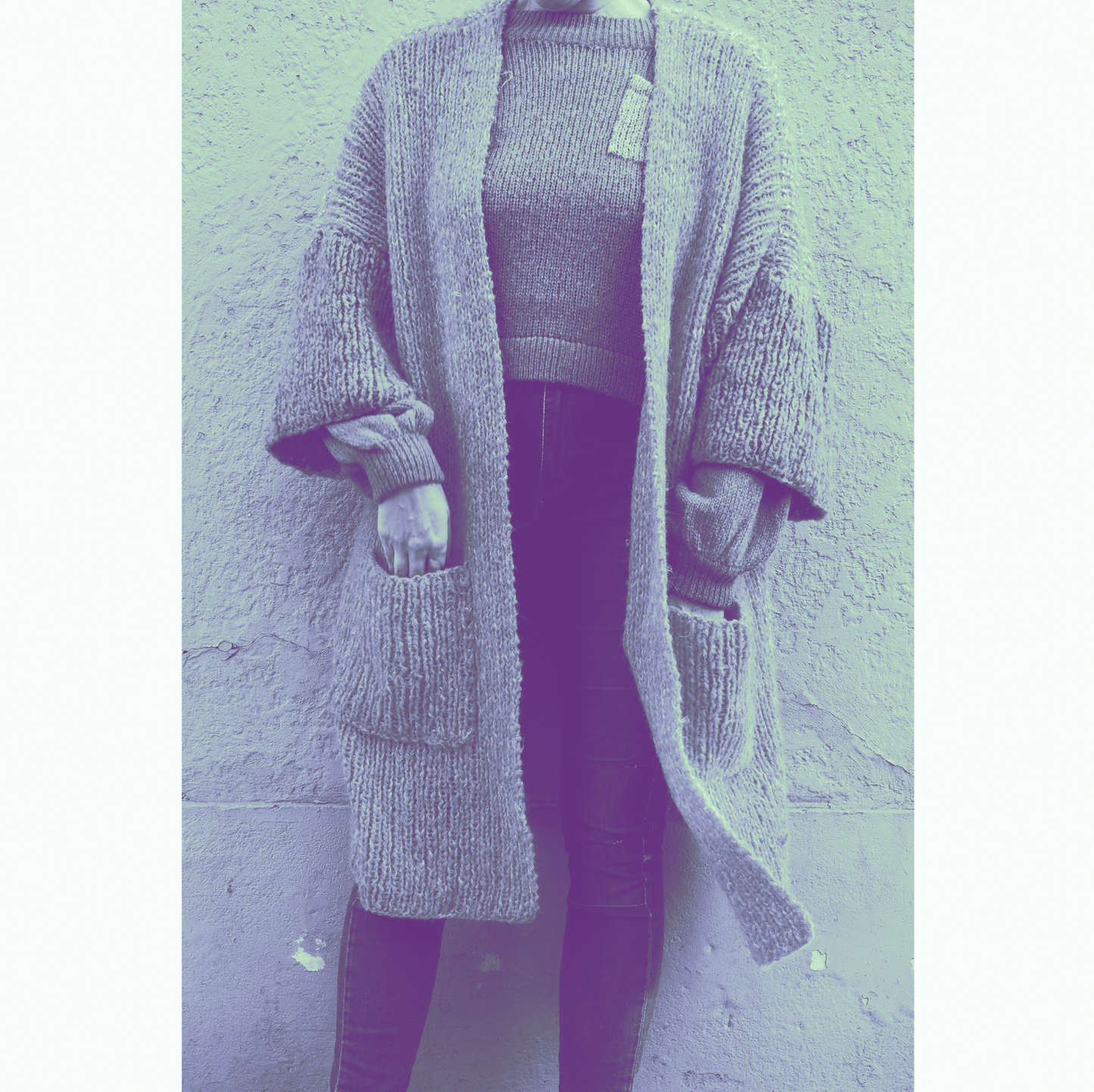 KIMONO knit duster cardigan - black confetti