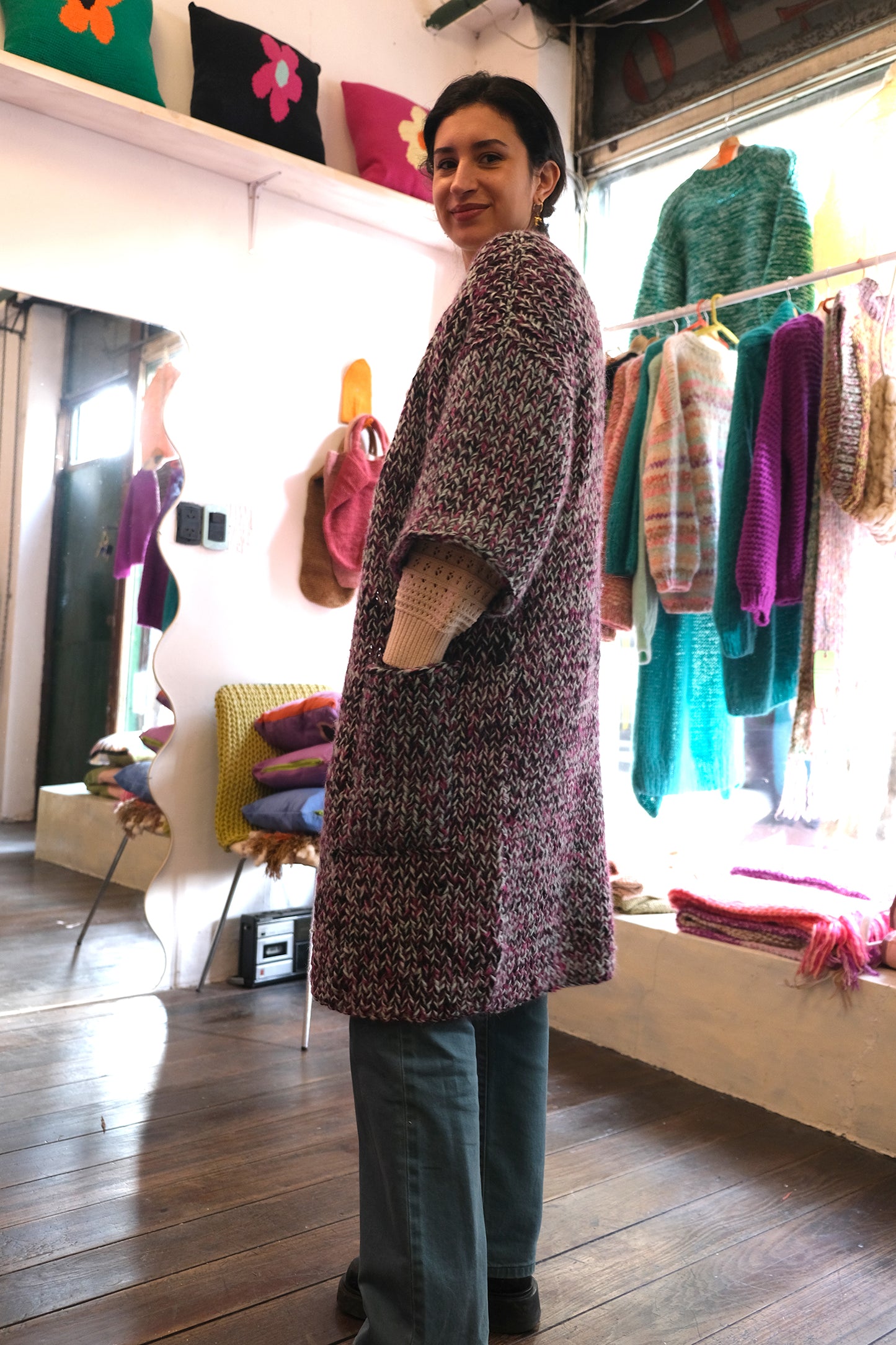 KIMONO knit duster cardigan - black confetti