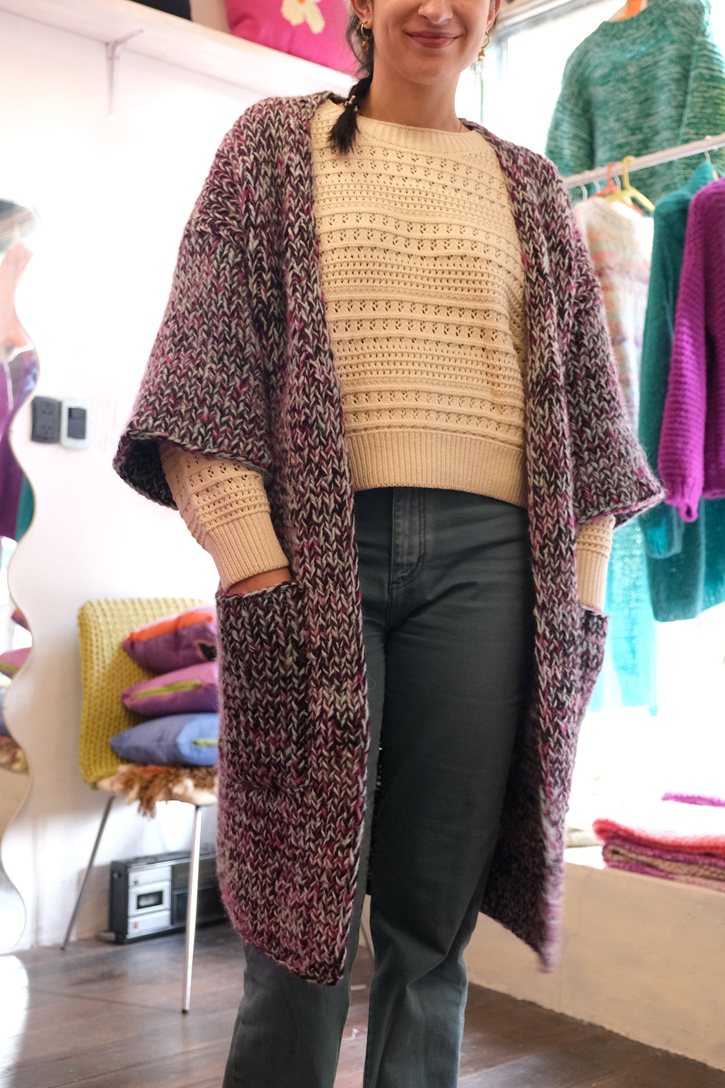 KIMONO knit duster cardigan - black confetti